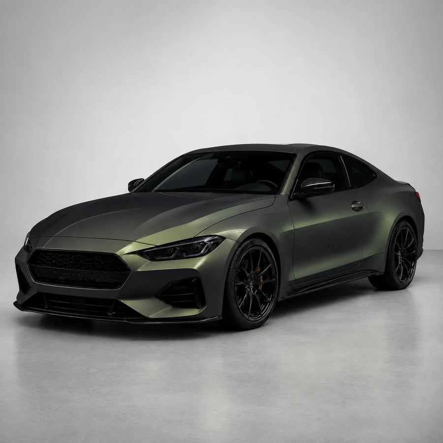VORLUX Matte Black Cham Green Vinyl Wrap Film – 1.52 m × 15 m Full Roll vehicle colour visualisation