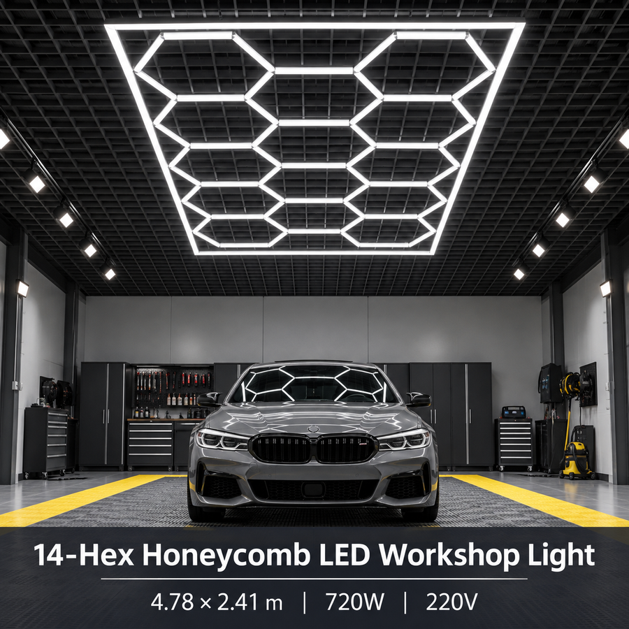 14-Hex Honeycomb LED Workshop Light – 4.78 × 2.41 m film roll
