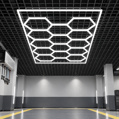14-Hex Honeycomb LED Workshop Light – 4.78 × 2.41 m